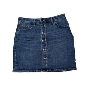 Old Navy Y2K High Rise Button Front Mini Skirt School Girl Women 4 Blue Cotton